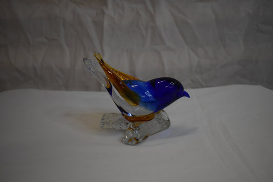 Vintage Murano Glass Blue Bird on Branch Pedestal