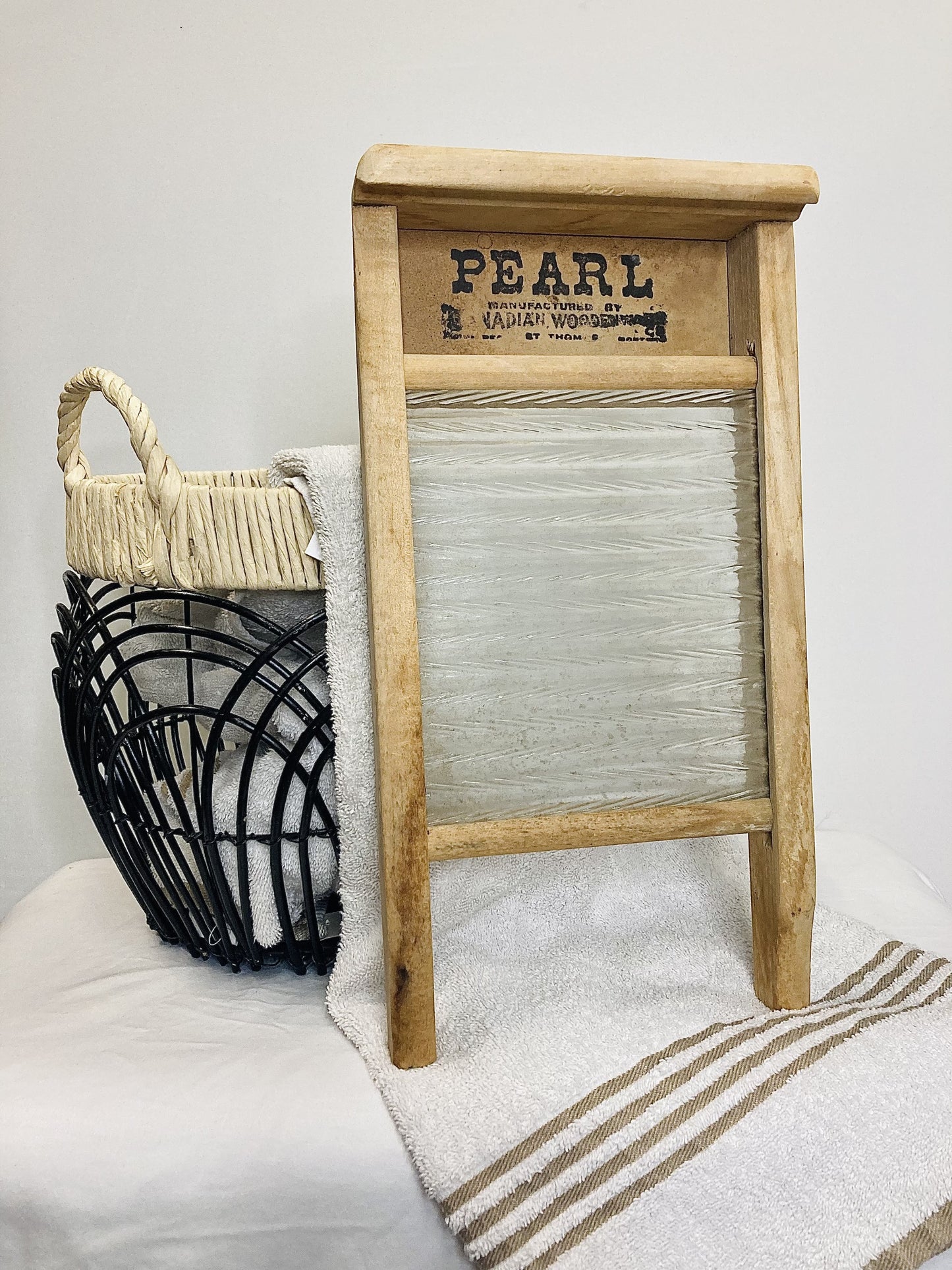 Vintage Pearl Wood and Glass Washboard