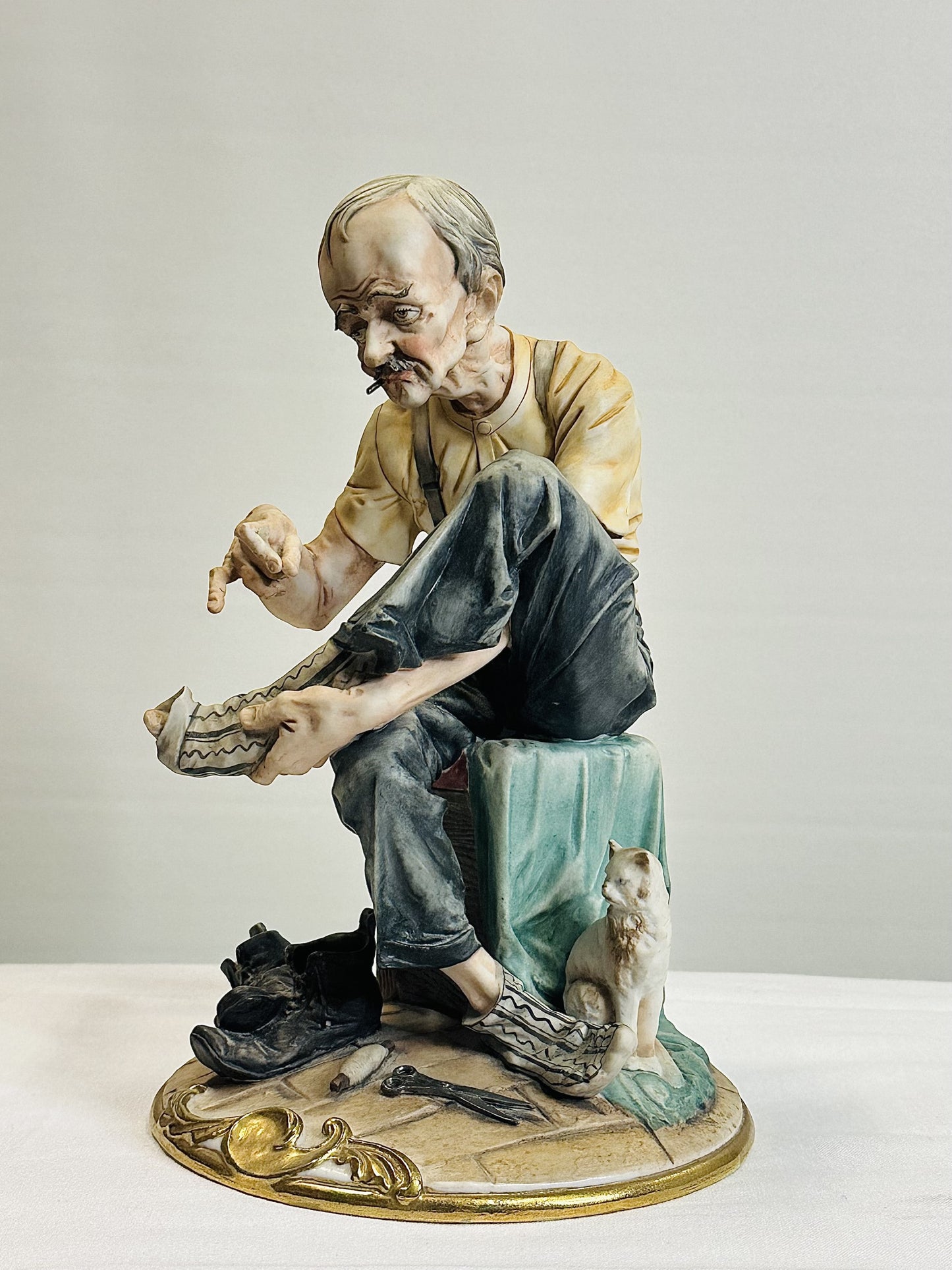 Vintage Capodimonte Old Man Darning Sock Figurine