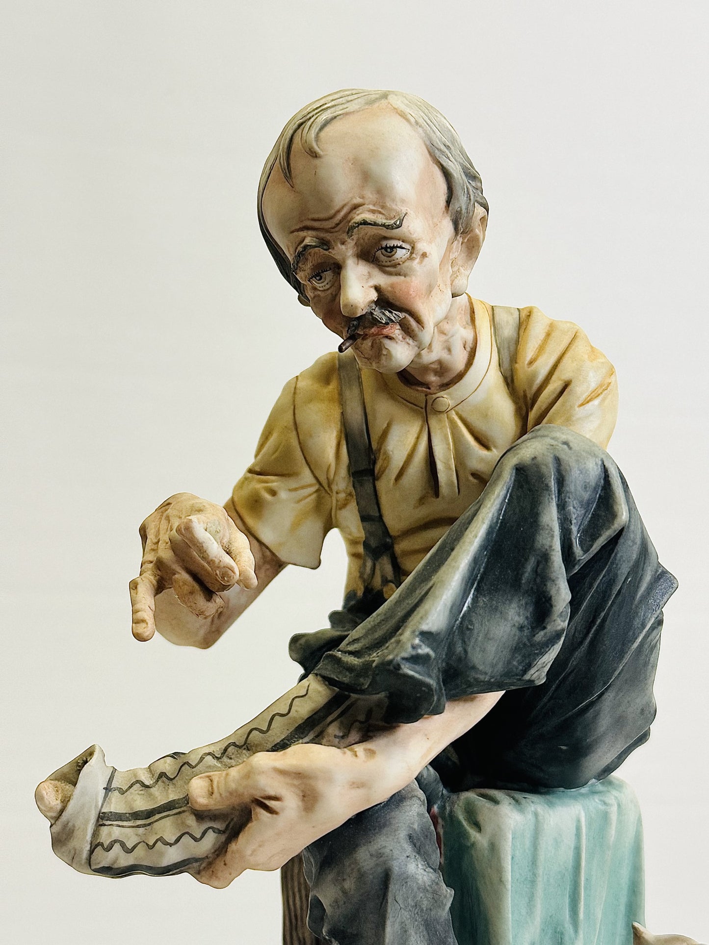 Vintage Capodimonte Old Man Darning Sock Figurine