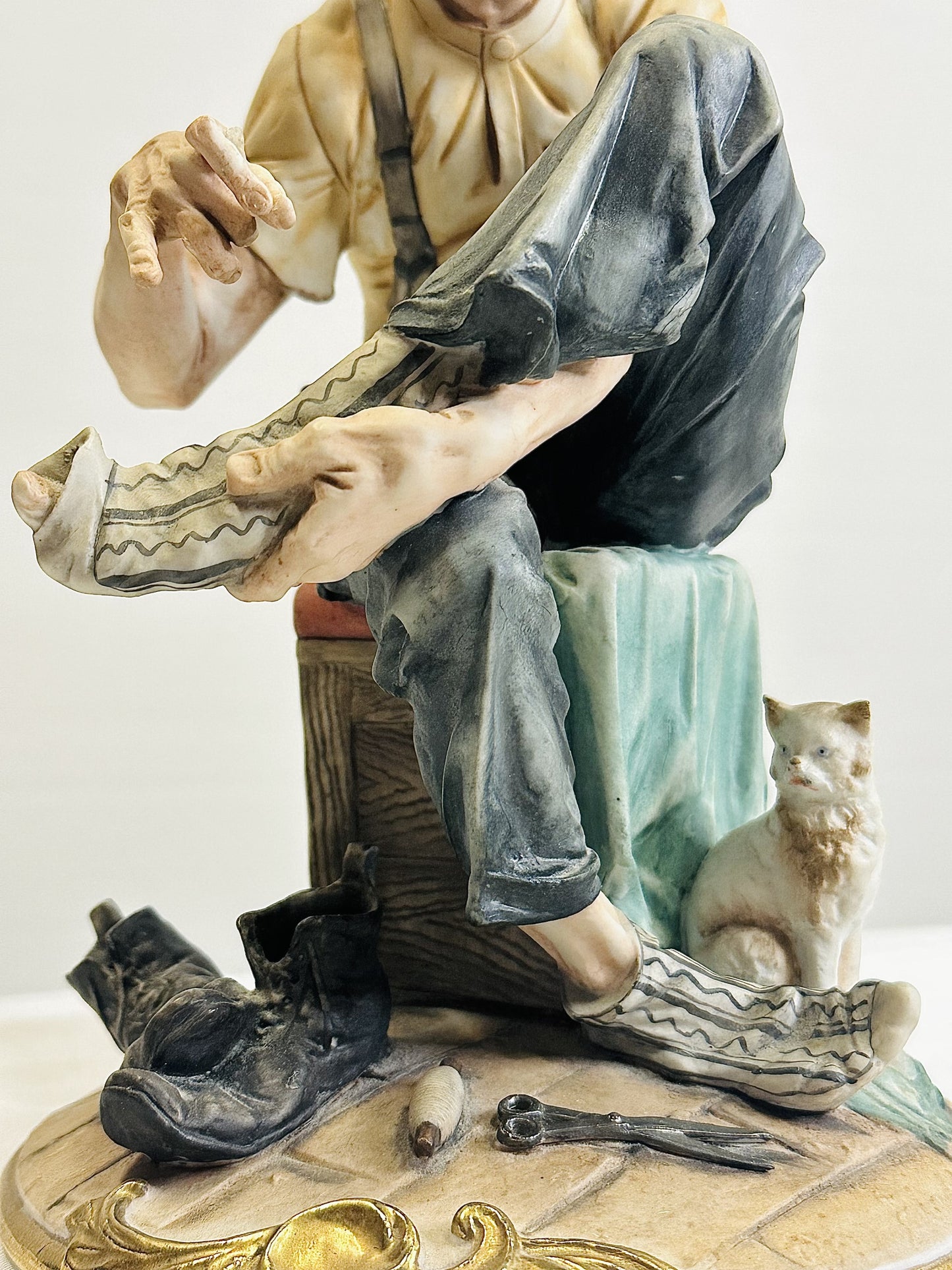 Vintage Capodimonte Old Man Darning Sock Figurine