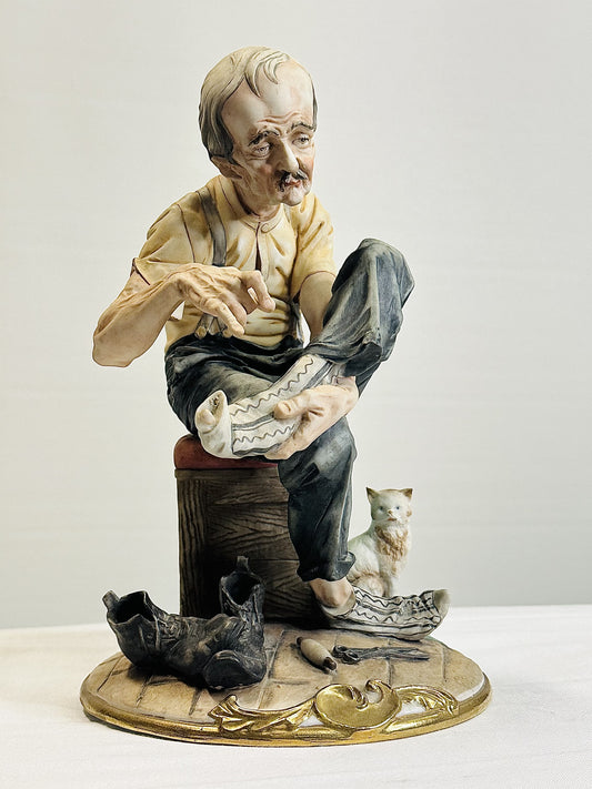 Vintage Capodimonte Old Man Darning Sock Figurine